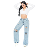 Wide Leg- Light- Blue Ripped Jeans