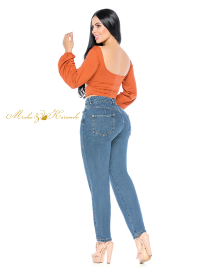 Sexy Mama- 8059 High Waisted Classic Tapered Mom Jeans- Medium Blue Wash