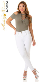 Angel- High Waisted Classic White Faja Jeans