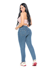 Sexy Mama- 8059 High Waisted Classic Tapered Mom Jeans- Medium Blue Wash